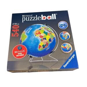 Ravensburger Metallic Puzzleball 540 Piece 3D Globe Puzzle Rotating Stand 111930